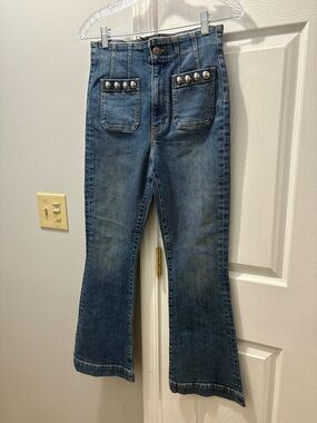 Veronica Beard Studded Carson High Rise Jeans With Front Patch Pockets Size 26